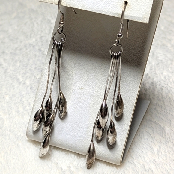 Vintage Sterling Silver Long Dangle Earrings - Picture 4 of 8
